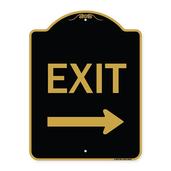 Signmission Designer Series-Exit With Right Arrow, Black & Gold Heavy-Gauge Aluminum, 24" H, 18" L, BG-1824-9842 A-DES-BG-1824-9842 - main